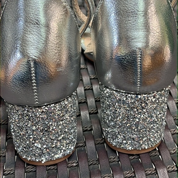 Mix No. 6 CYM Silver Metallic Faux Leather Sandals Block glitter Heels Women 7.5 - Picture 5 of 13